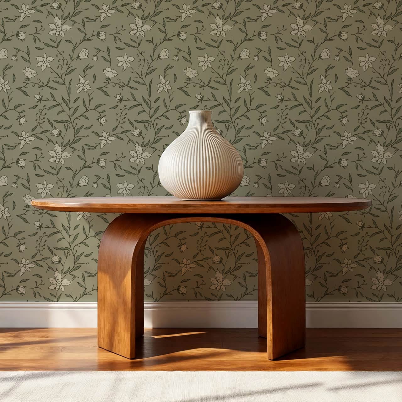 Cintia Trailing Floral Olive Stone Wallpaper