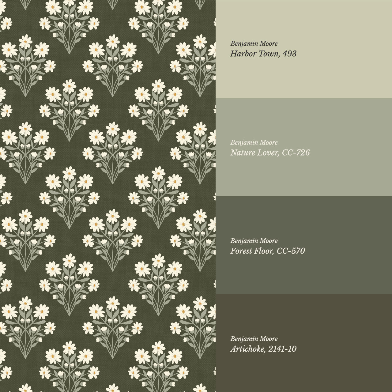 Colette Daisy Scallop Forest Green Wallpaper