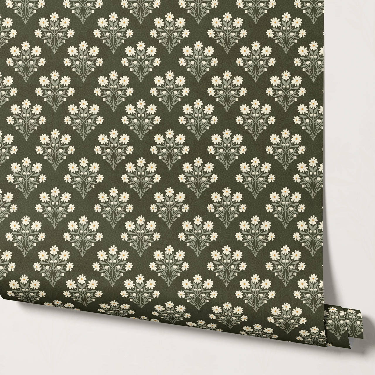 Colette Daisy Scallop Forest Green Wallpaper
