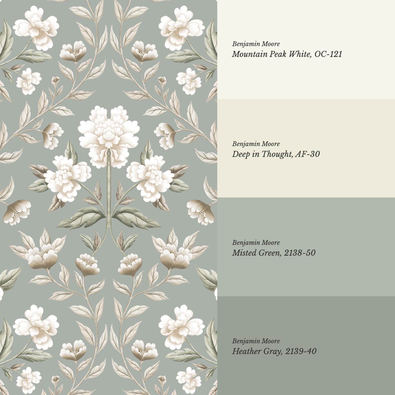 Concetta Peony Cottage Garden Veil Sage Wallpaper