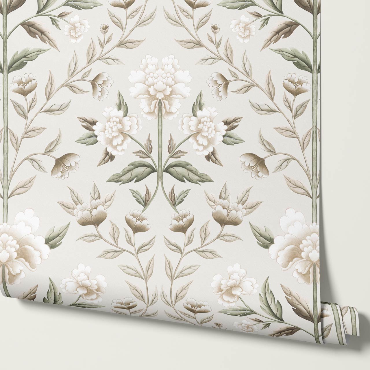 Concetta Peony Cottage Garden Veil Beige Wallpaper