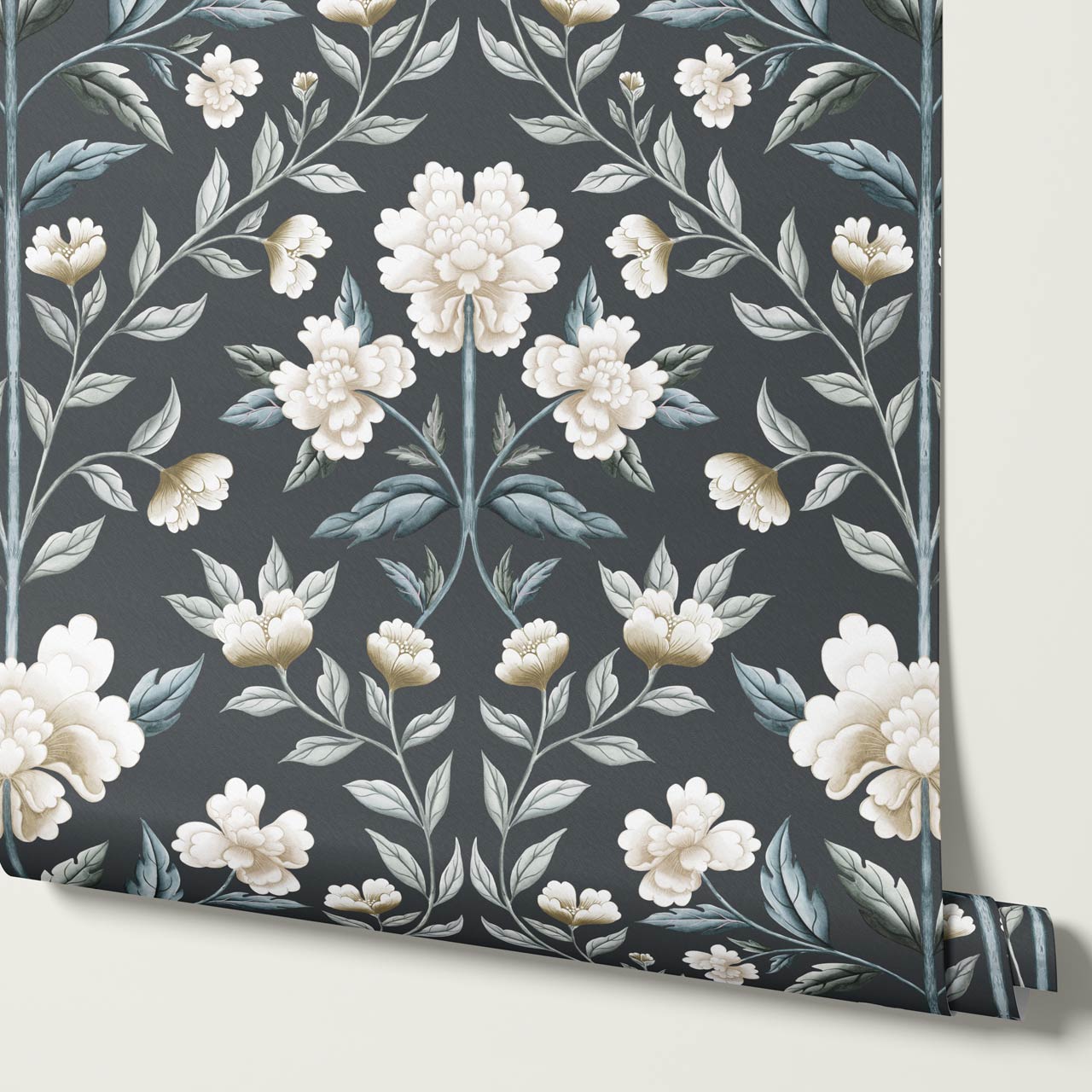 Concetta Peony Cottage Garden Veil Slate Wallpaper