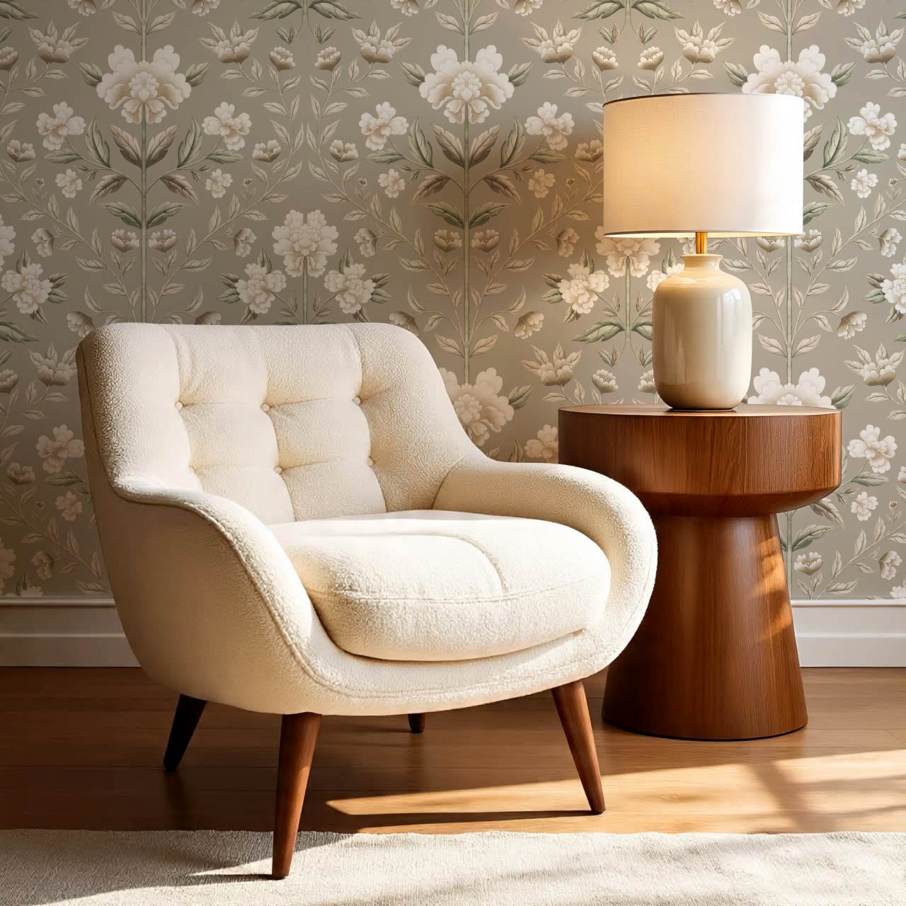 Concetta Peony Cottage Garden Veil Taupe Wallpaper
