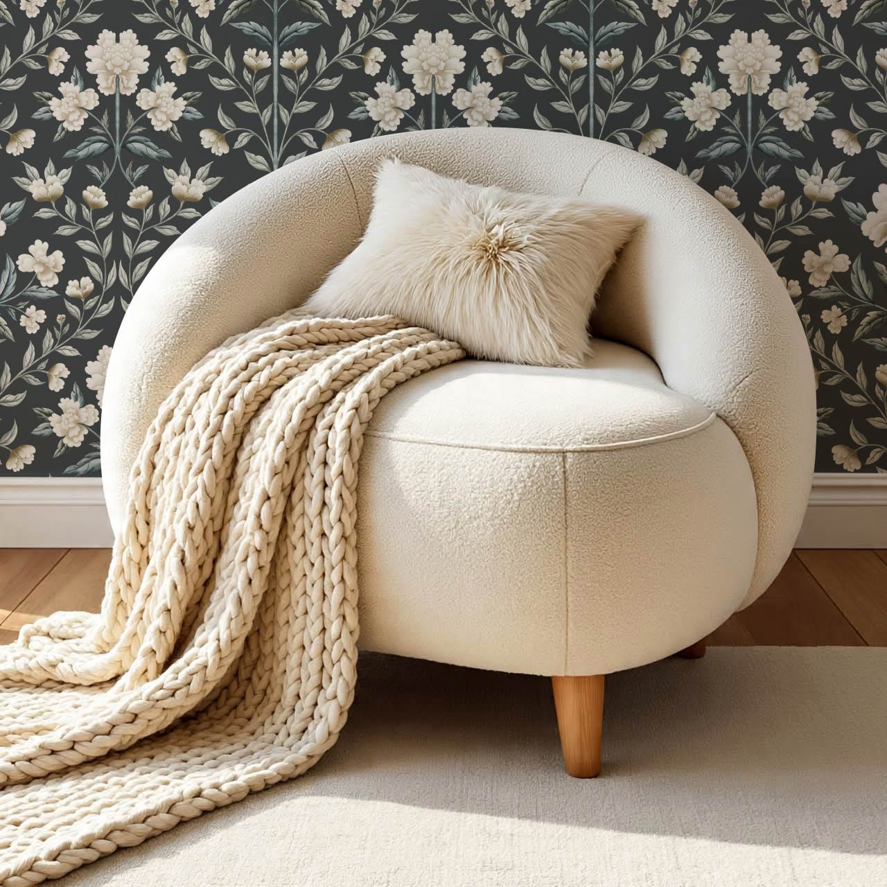Concetta Peony Cottage Garden Veil Slate Wallpaper