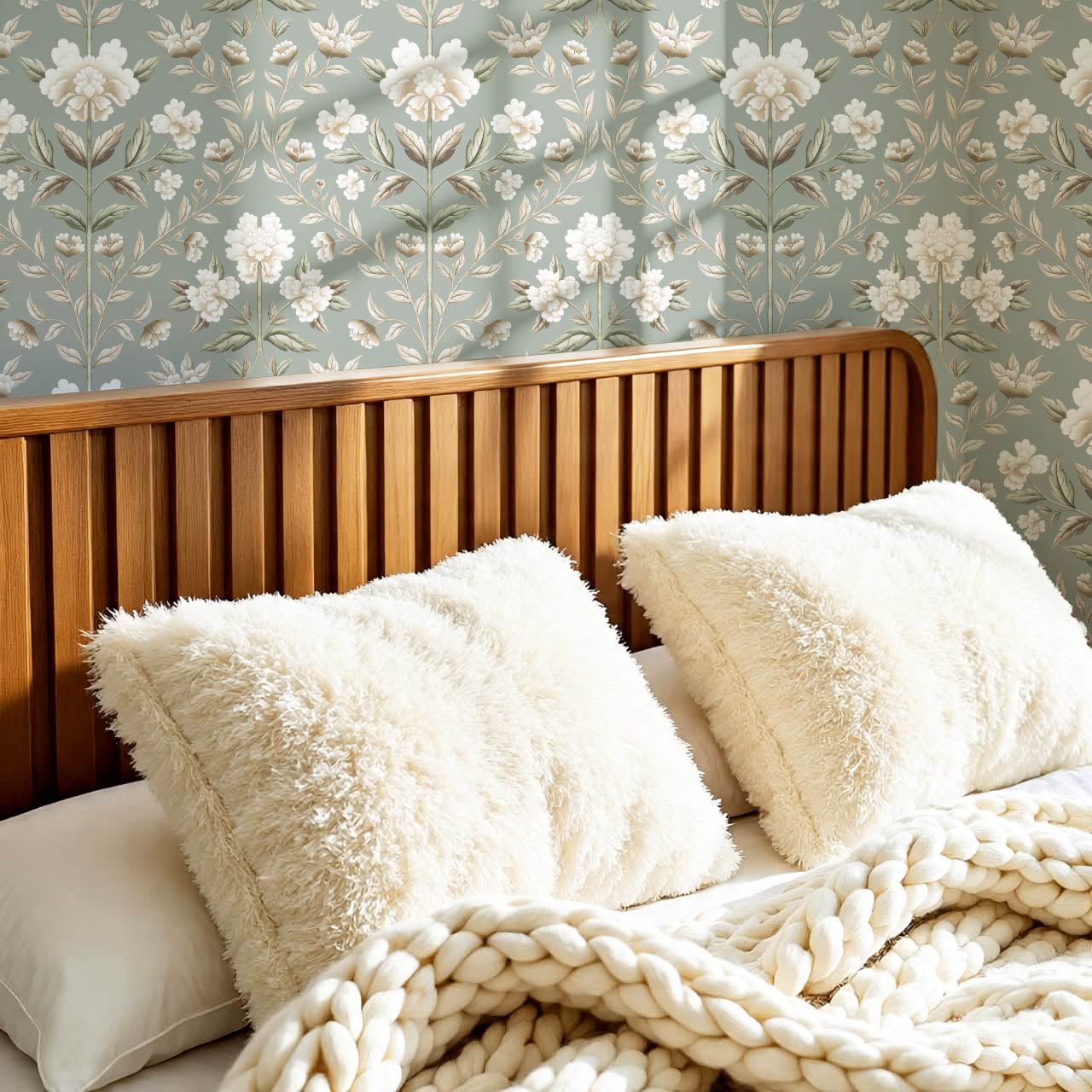 Concetta Peony Cottage Garden Veil Sage Wallpaper