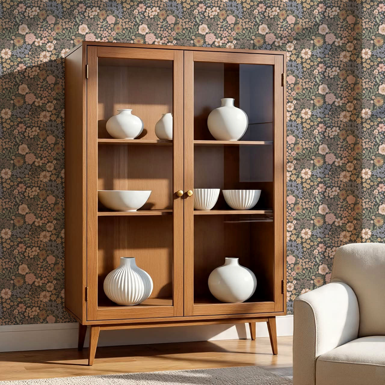Corinne Summer Garden Slate Wallpaper