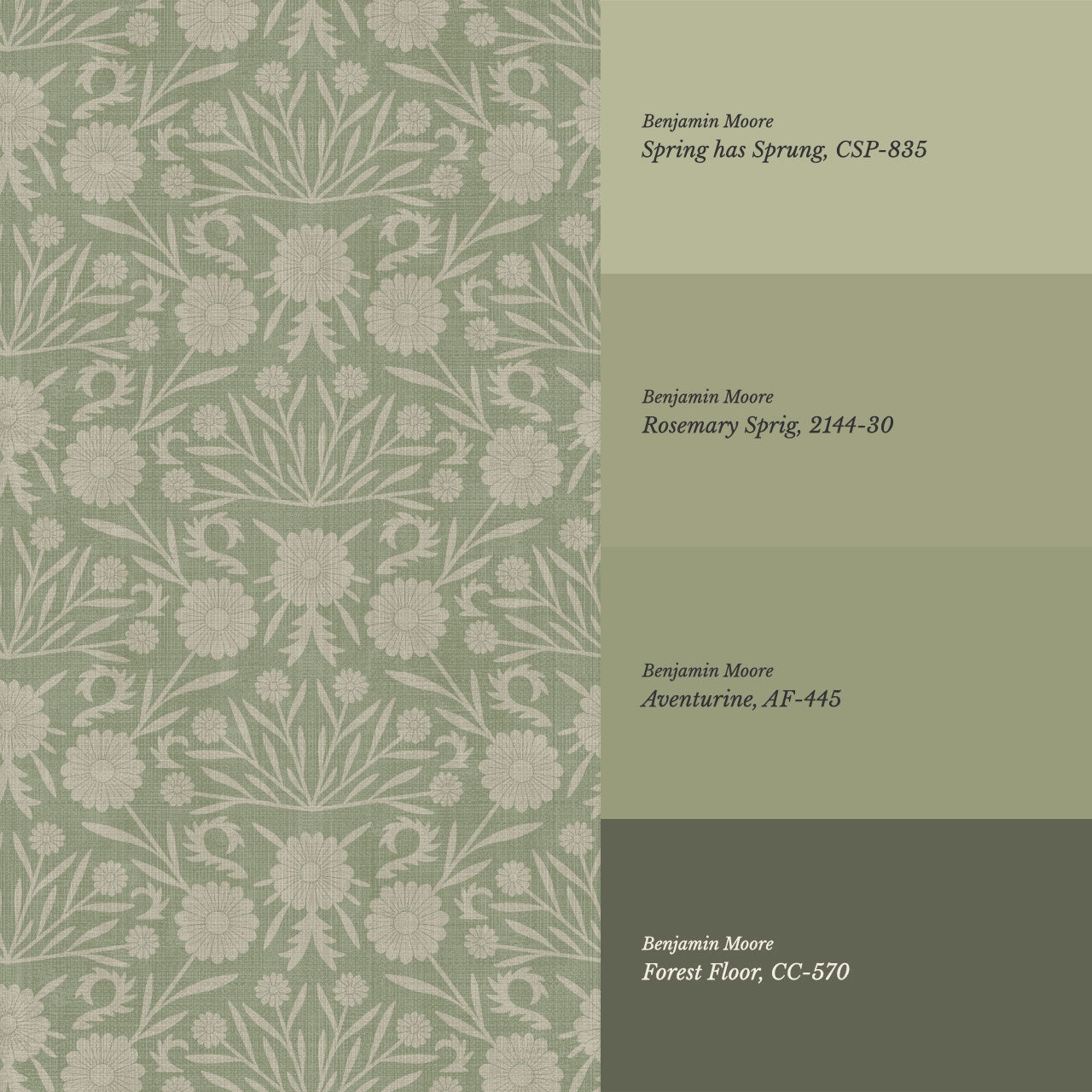 Daisy Antique Motif Green Powder Gray Wallpaper