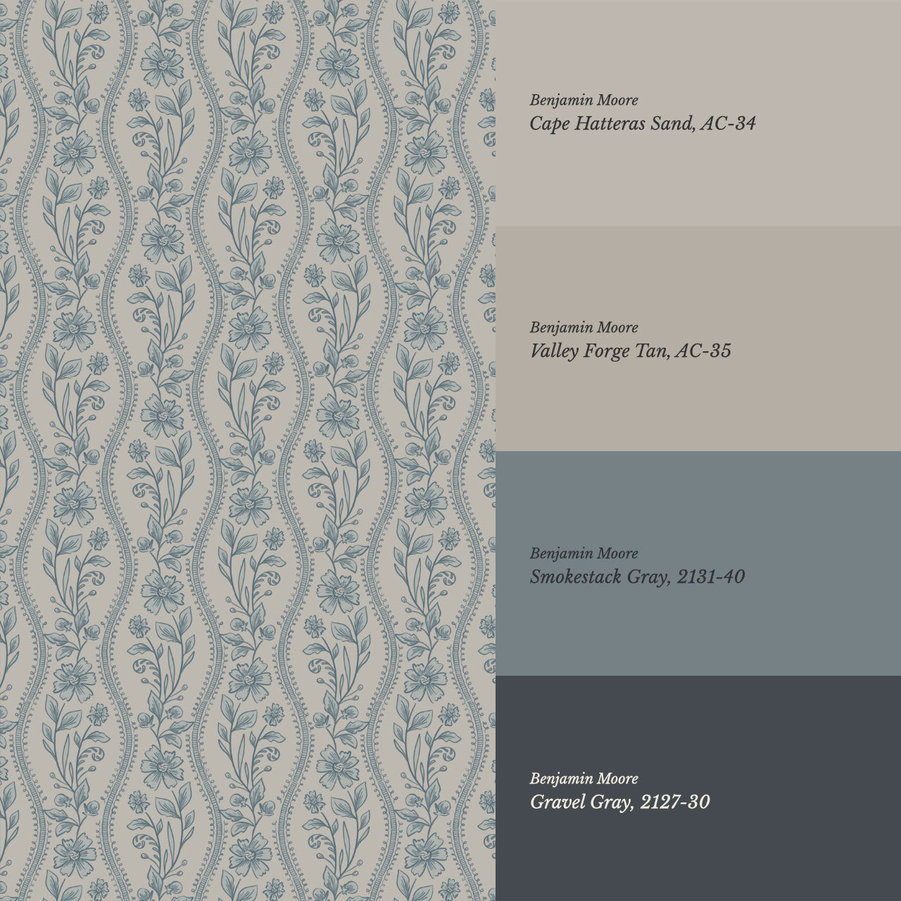 Diana Vintage Vines Haze Gray Blue Wallpaper