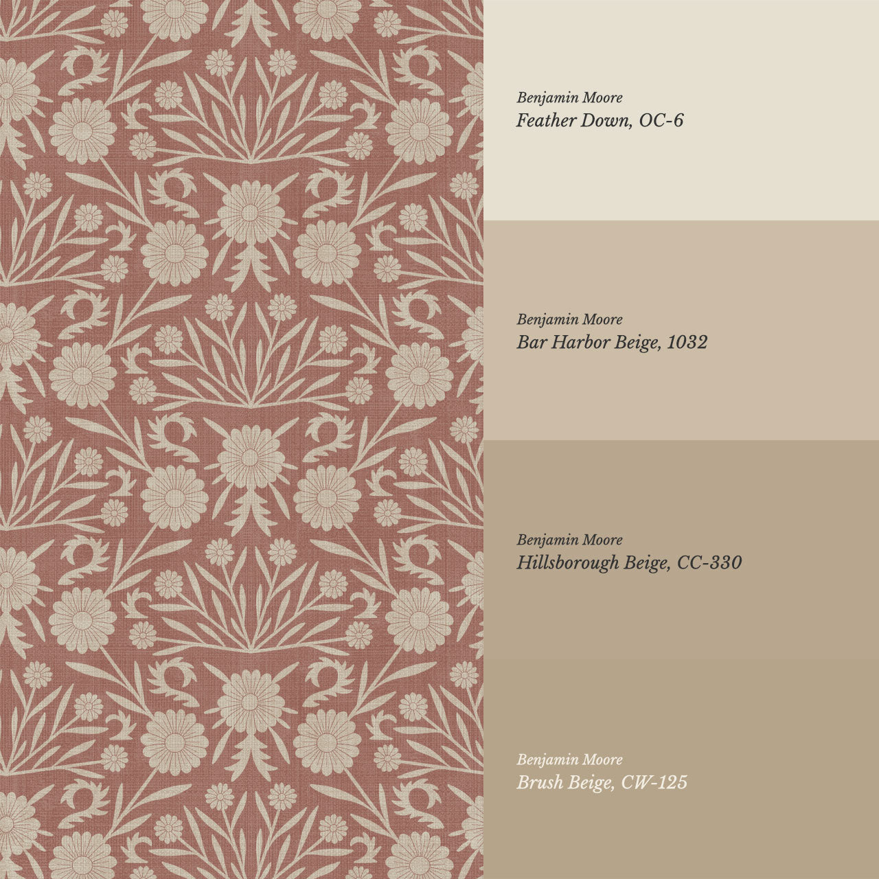 Daisy Antique Motif Oyster Terracotta Wallpaper