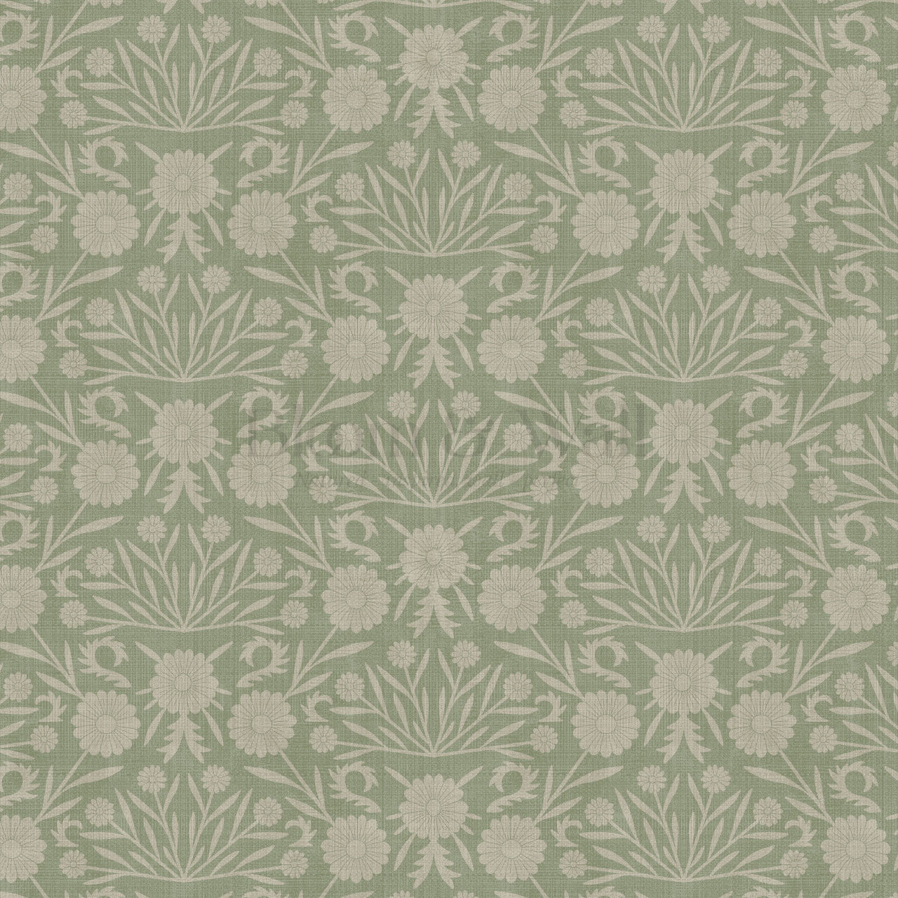Daisy Antique Motif Green Powder Gray Wallpaper