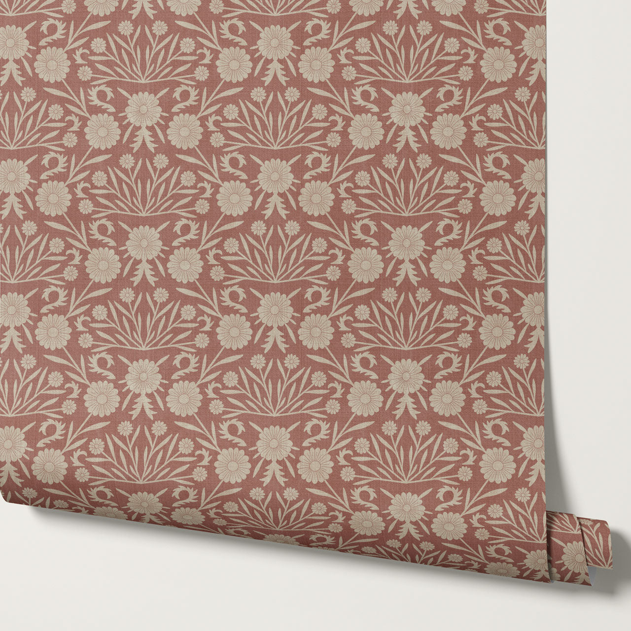Daisy Antique Motif Oyster Terracotta Wallpaper