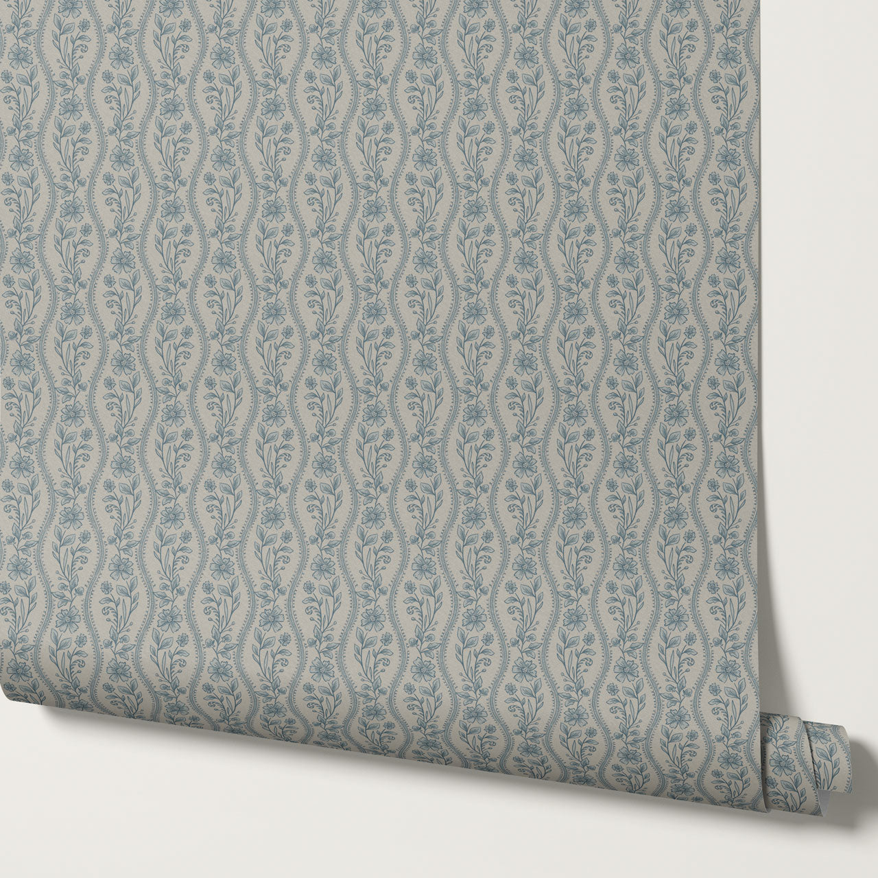Diana Vintage Vines Haze Gray Blue Wallpaper