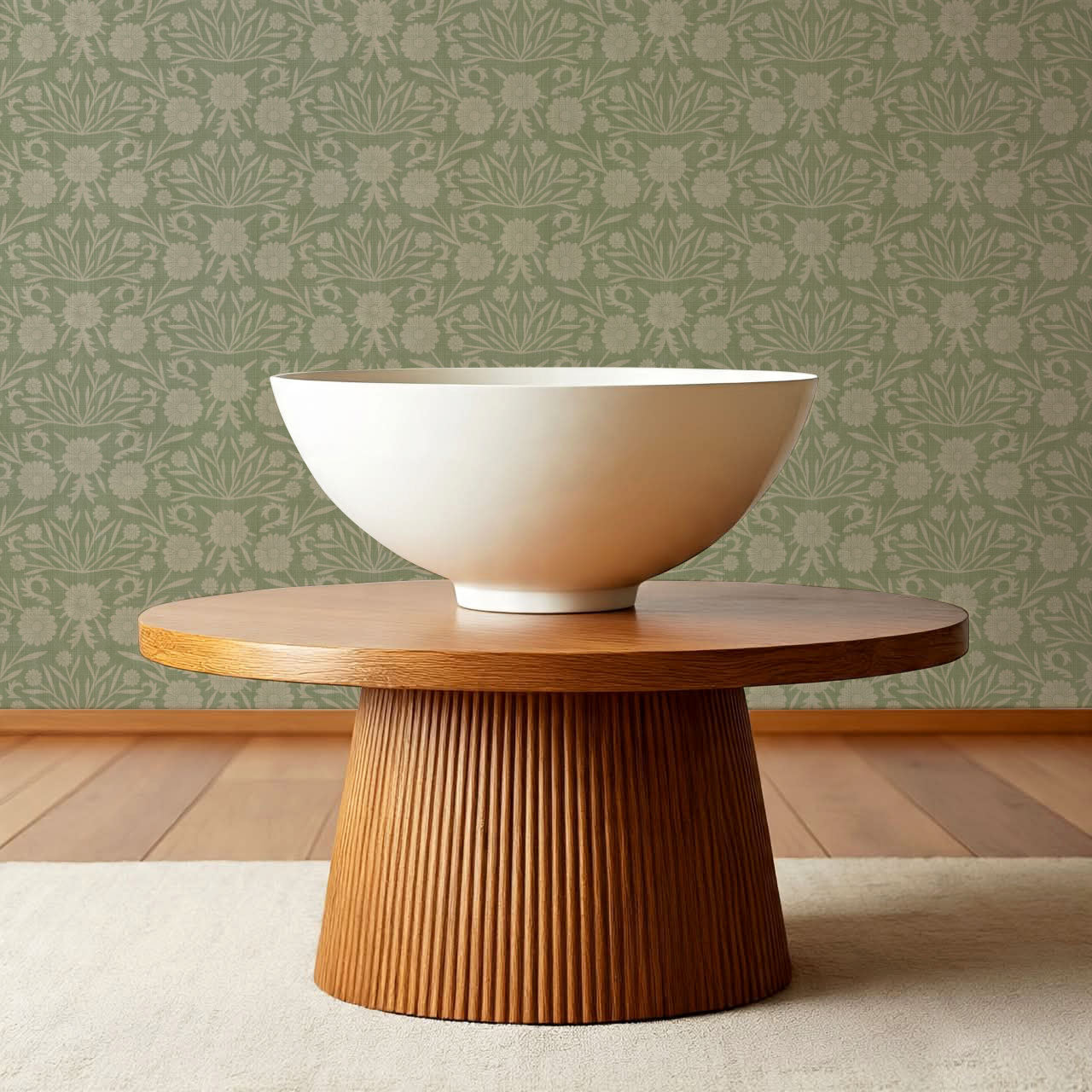 Daisy Antique Motif Green Powder Gray Wallpaper