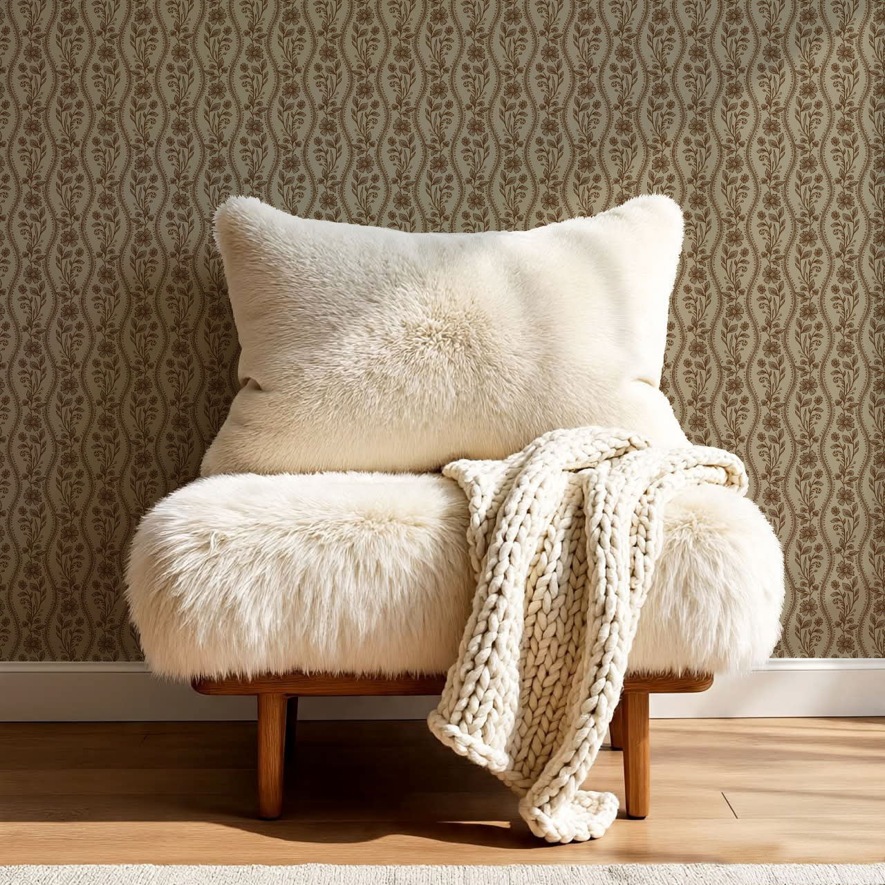 Diana Vintage Vines Old Beige Brick Wallpaper