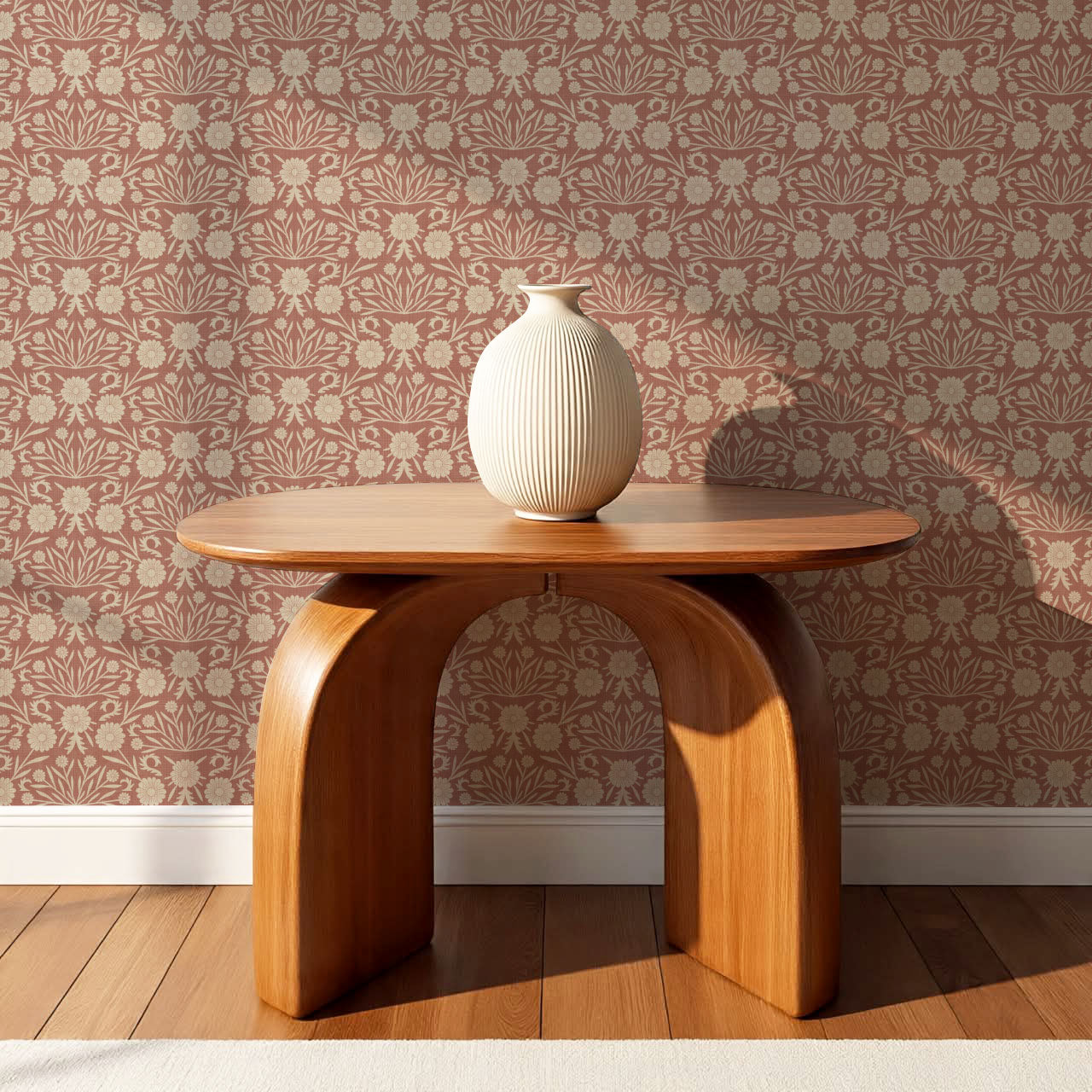 Daisy Antique Motif Oyster Terracotta Wallpaper