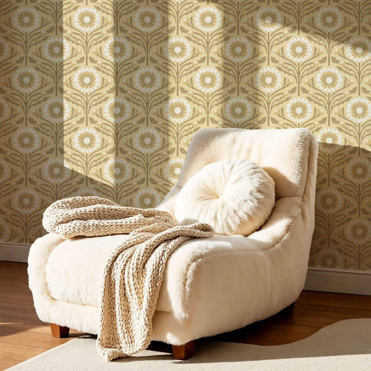 Daisy Blooms Gold Wallpaper