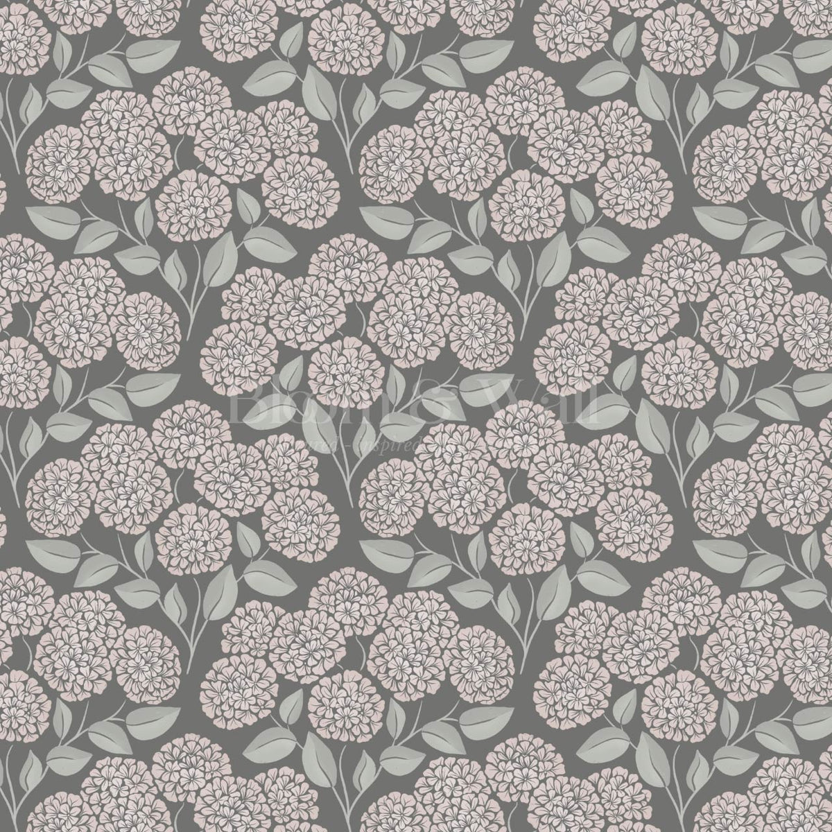 Dalia Hydrangea Cascade Gray Stone Pale Blush Wallpaper