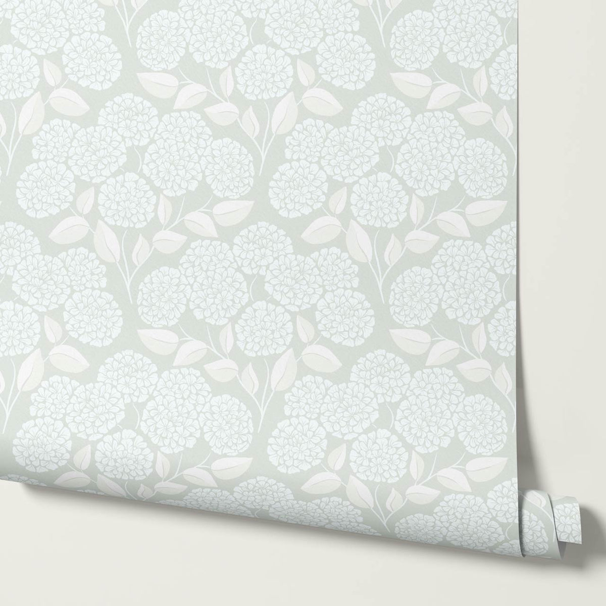 Dalia Hydrangea Cascade Soft Pastel Sage Wallpaper