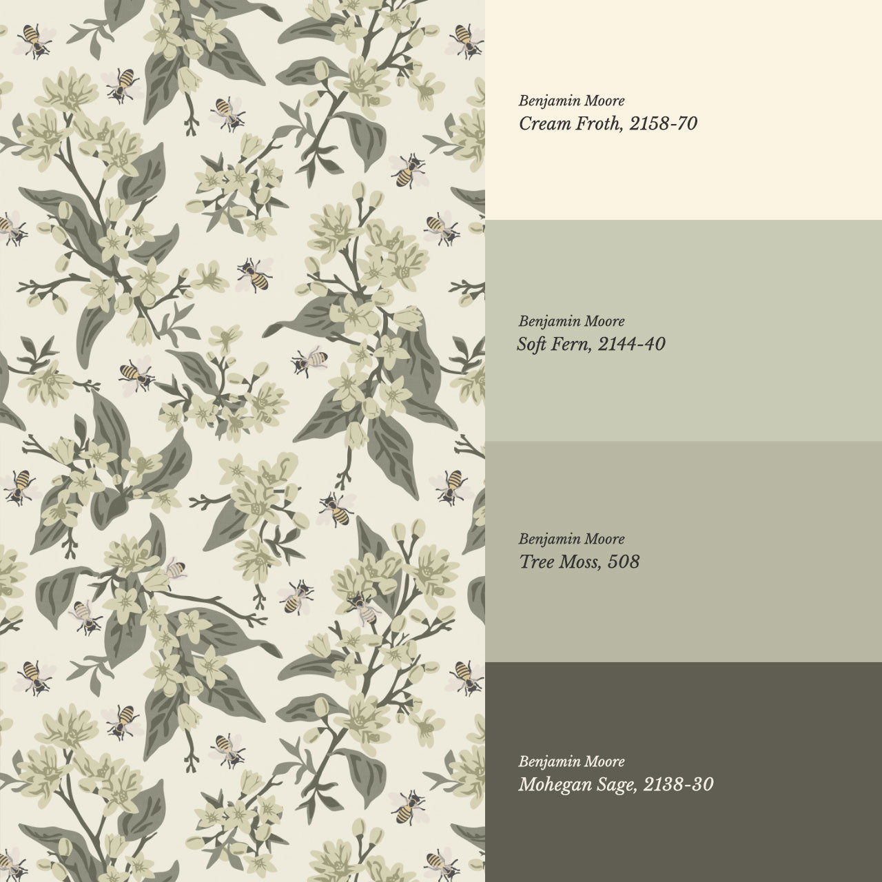 Danna Flowers & Bees Sage Wallpaper