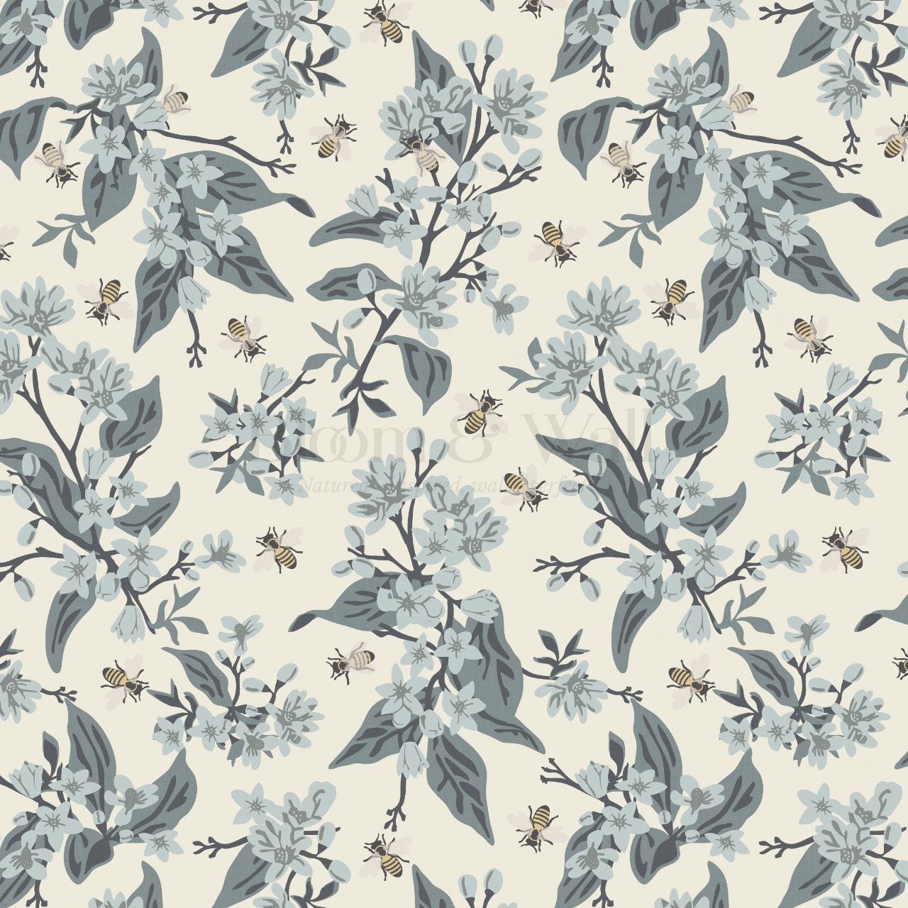 Danna Flowers & Bees Soft Slate Wallpaper