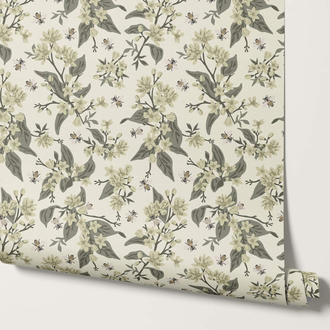 Danna Flowers & Bees Sage Wallpaper