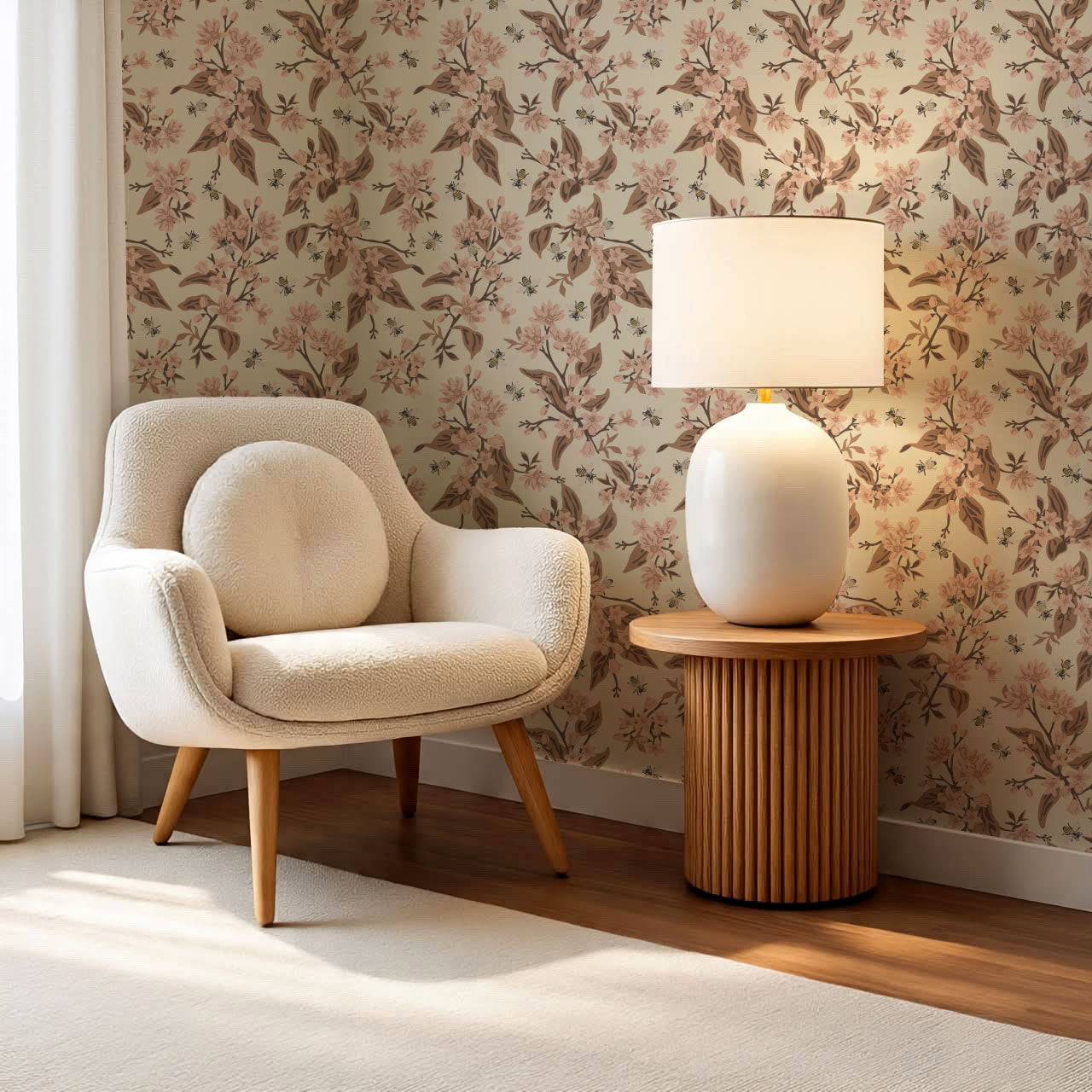 Danna Flowers & Bees Mauve Wallpaper