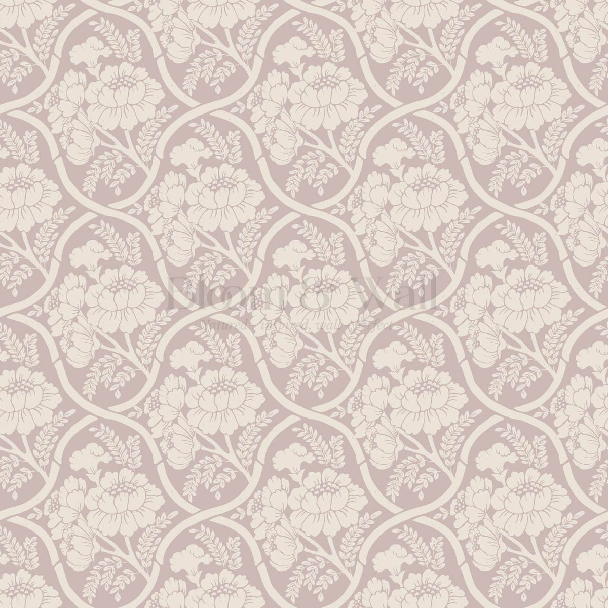 Delfina Peony Bamboo Trellis Mauve Plum Ivory Wallpaper