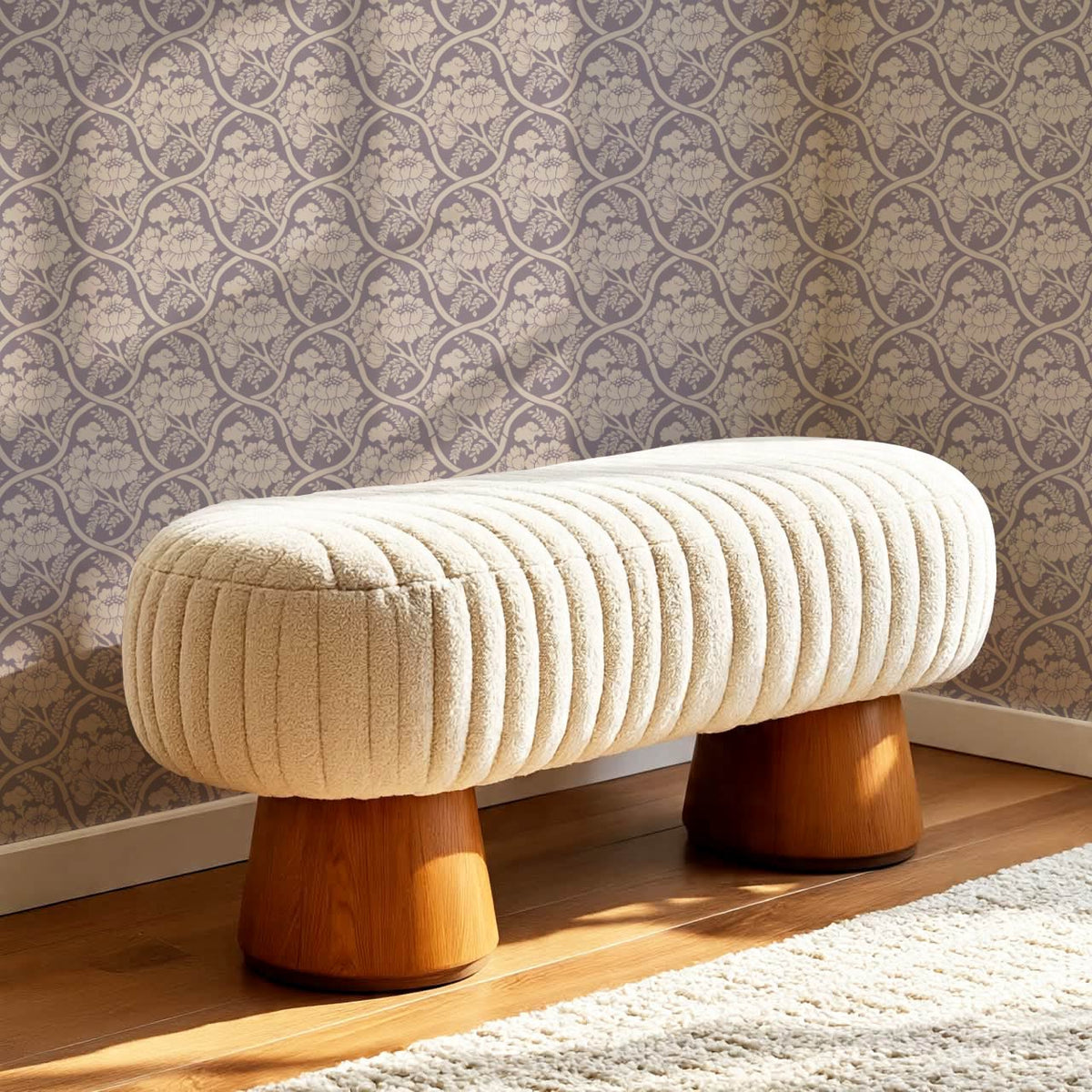 Delfina Peony Bamboo Trellis Blue Plum Beige Wallpaper