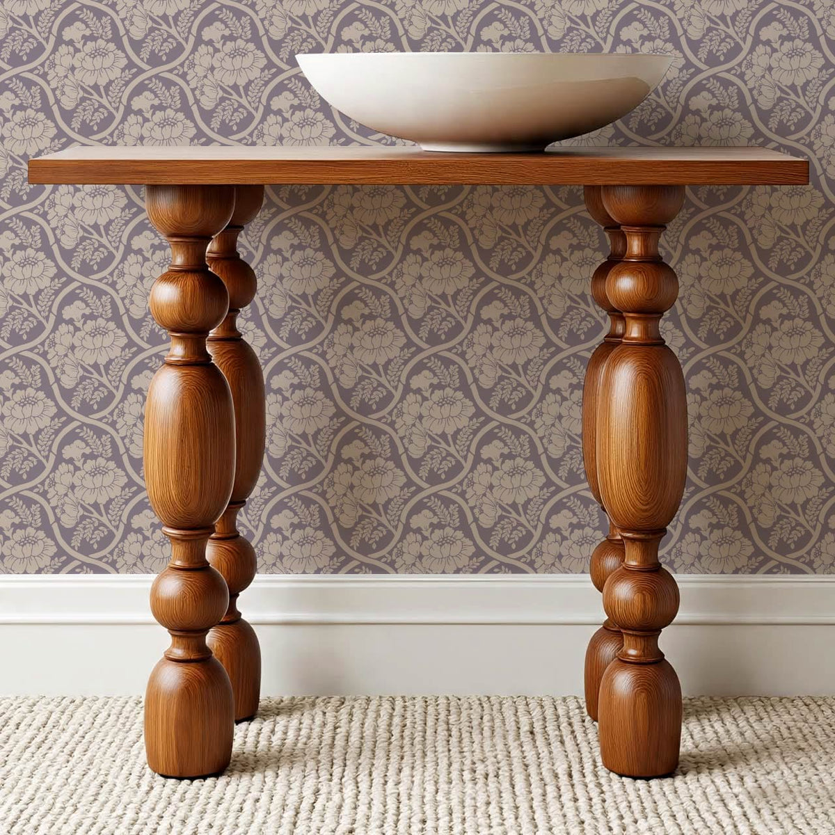 Delfina Peony Bamboo Trellis Blue Plum Beige Wallpaper