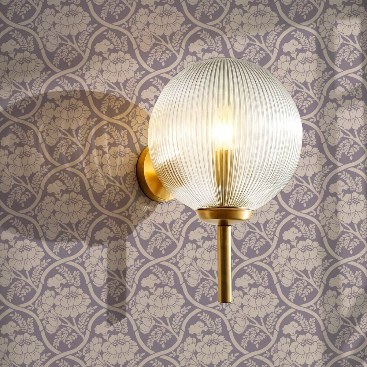Delfina Peony Bamboo Trellis Blue Plum Beige Wallpaper