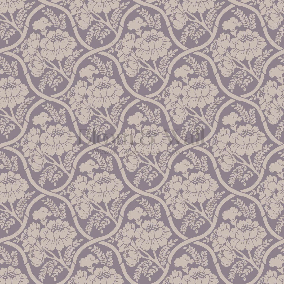 Delfina Peony Bamboo Trellis Blue Plum Beige Wallpaper