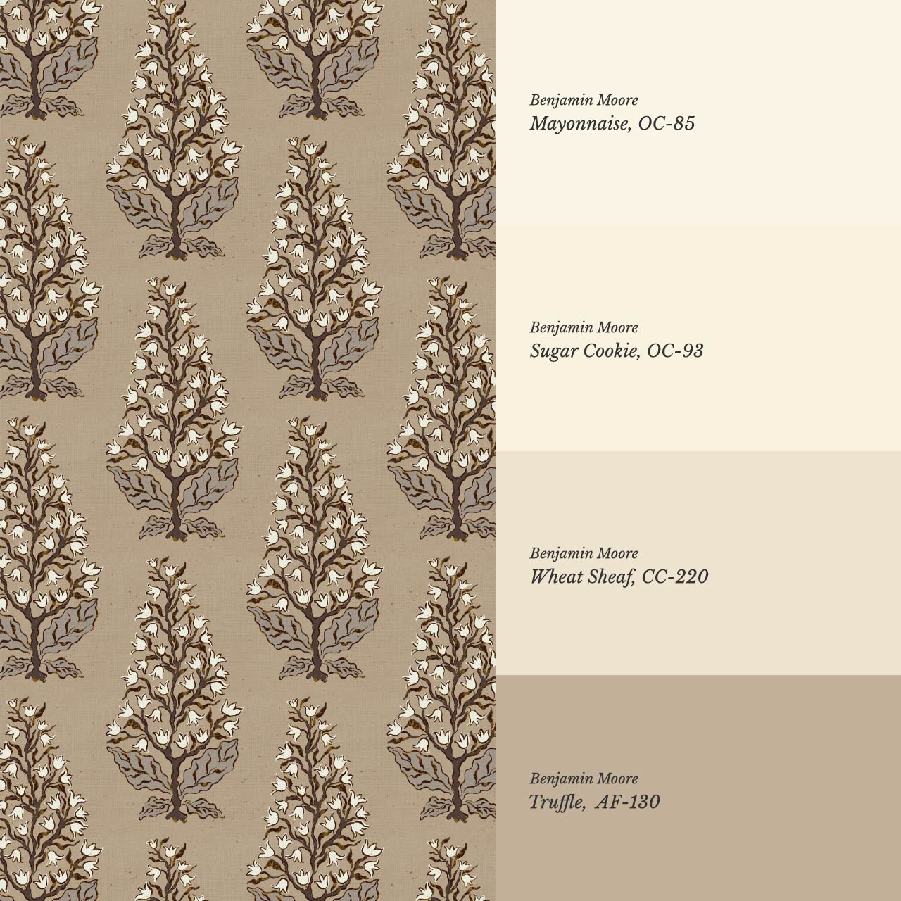 Dominga Block Print Florals Taupe Brown Wallpaper