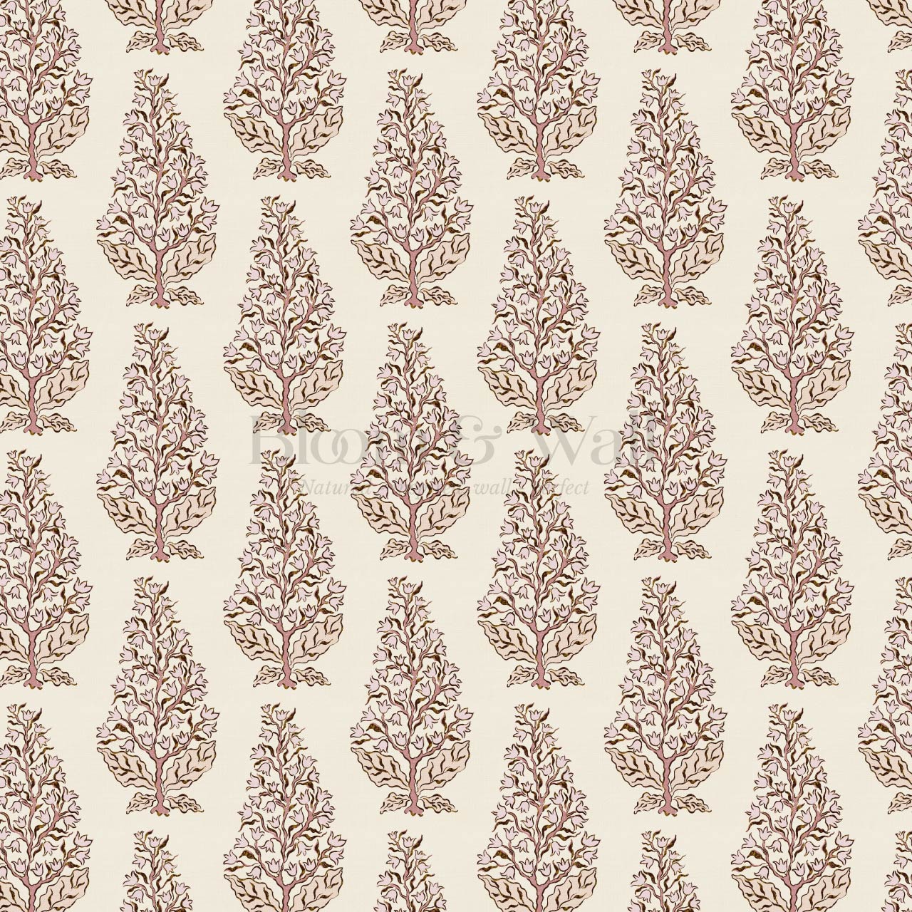 Dominga Block Print Florals Blush Butter Wallpaper