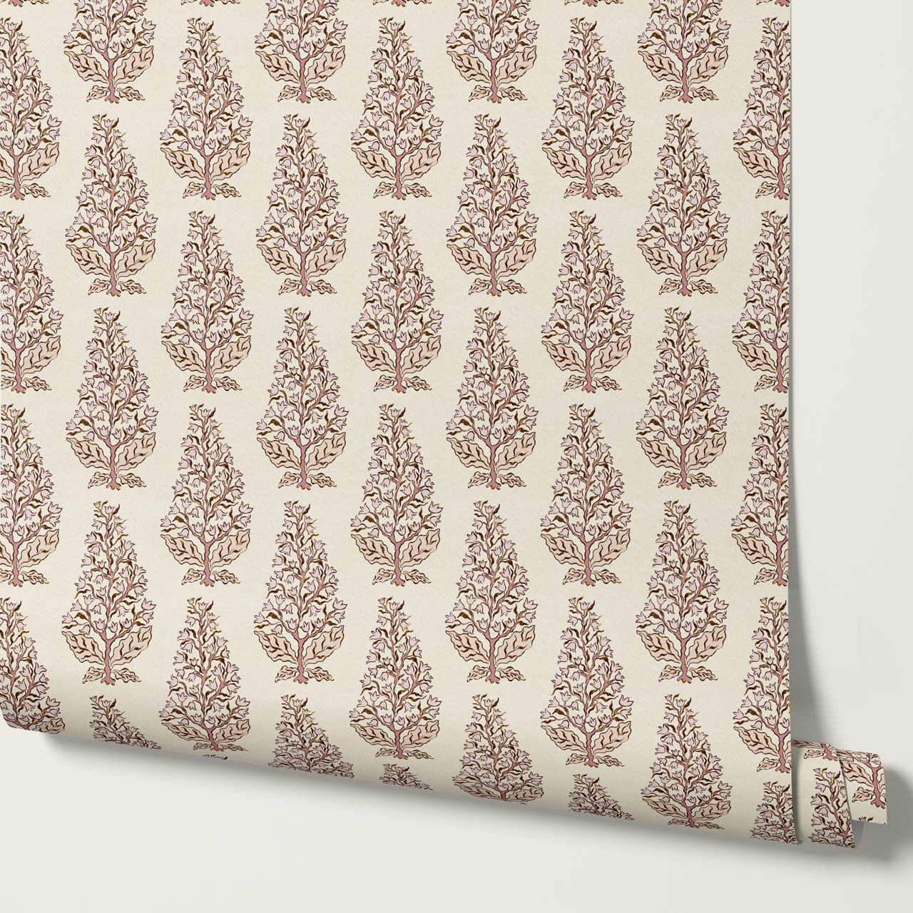 Dominga Block Print Florals Blush Butter Wallpaper