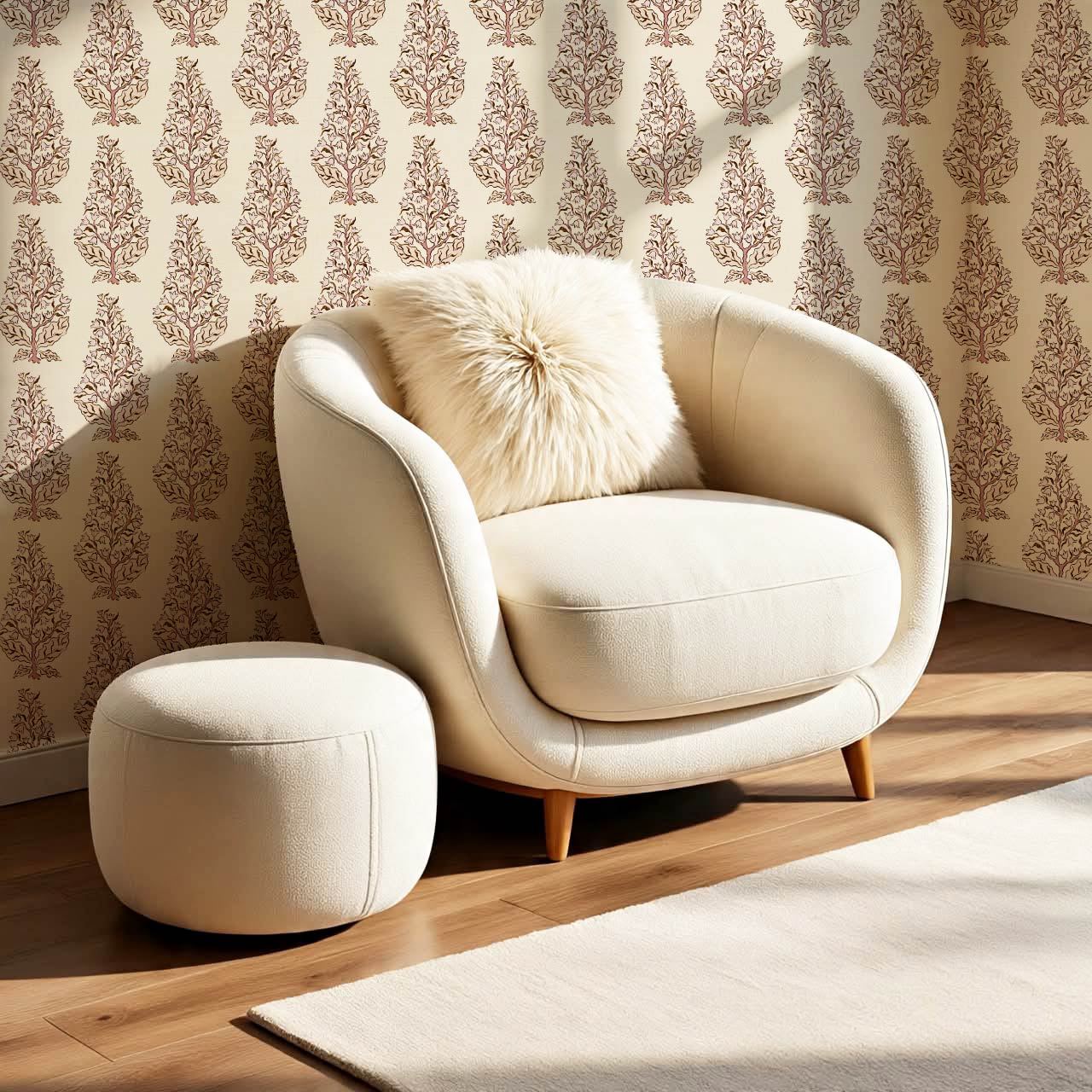 Dominga Block Print Florals Blush Butter Wallpaper