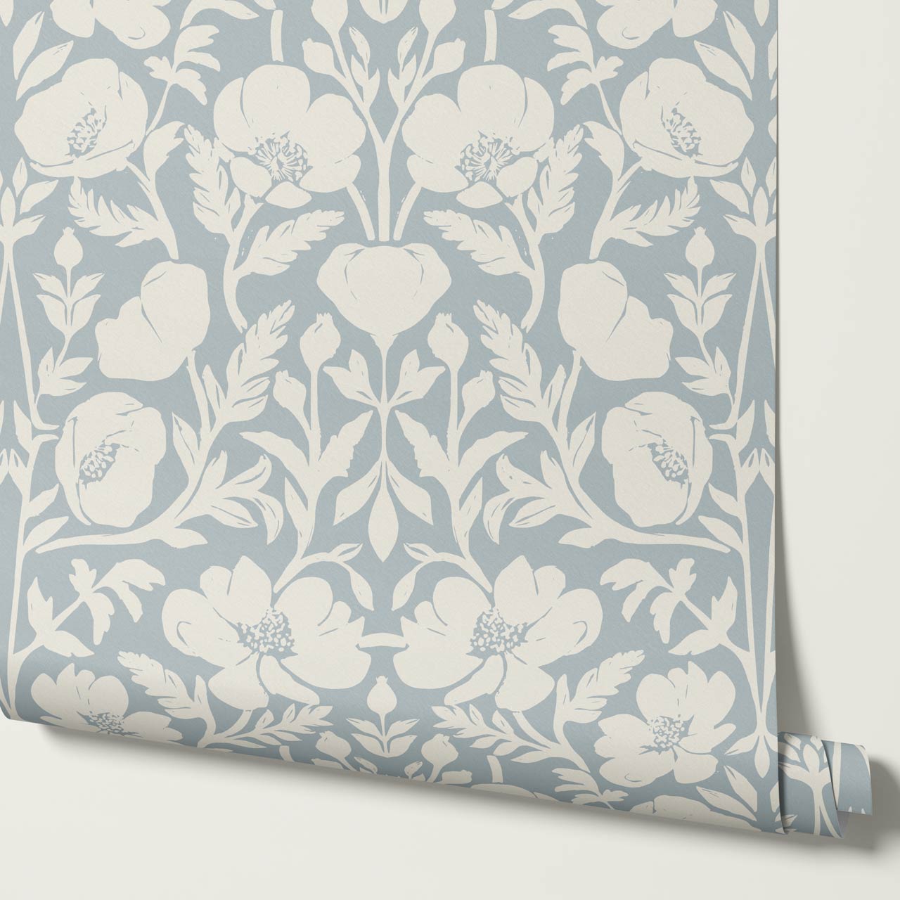 Duna Painterly Poppies Dusty Blue Wallpaper