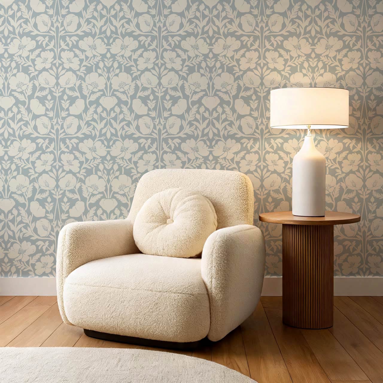 Duna Painterly Poppies Dusty Blue Wallpaper