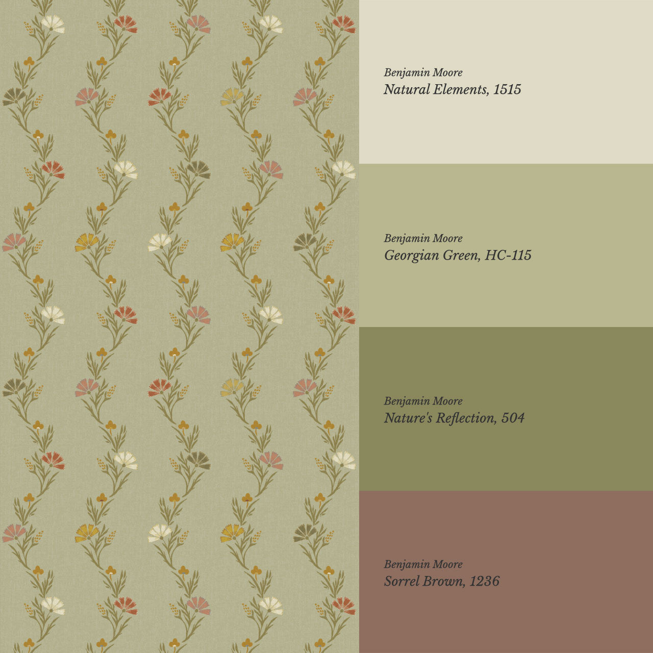 Eden Blooming Vines Olive Wallpaper