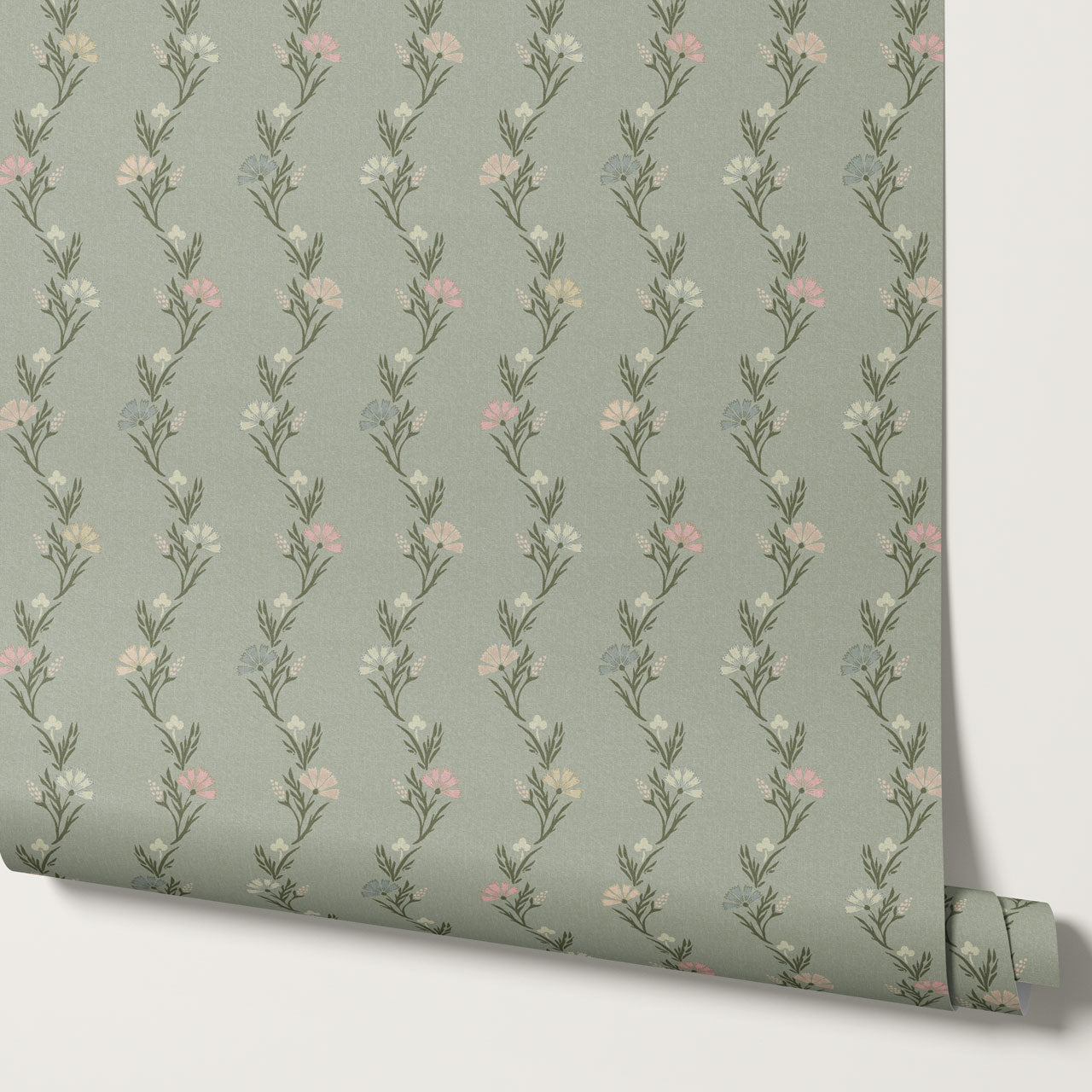 Eden Blooming Vines Antique Teal Wallpaper