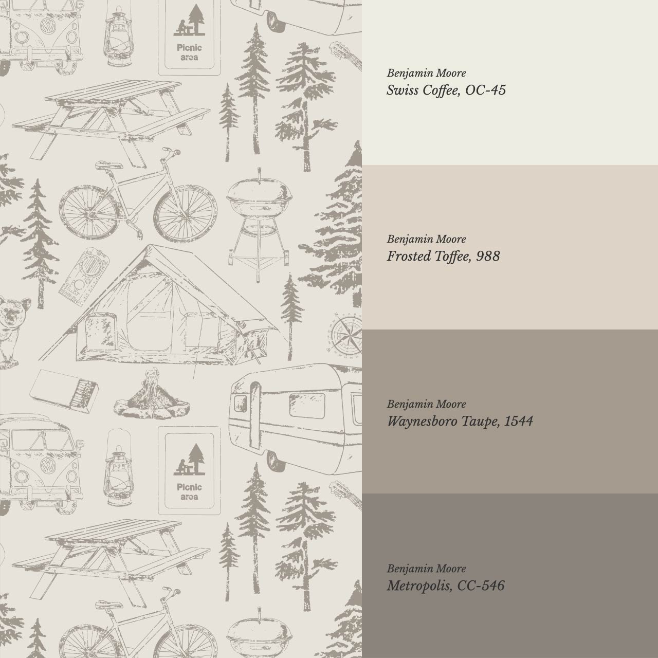 Eha Camping Toile Stone Taupe Wallpaper