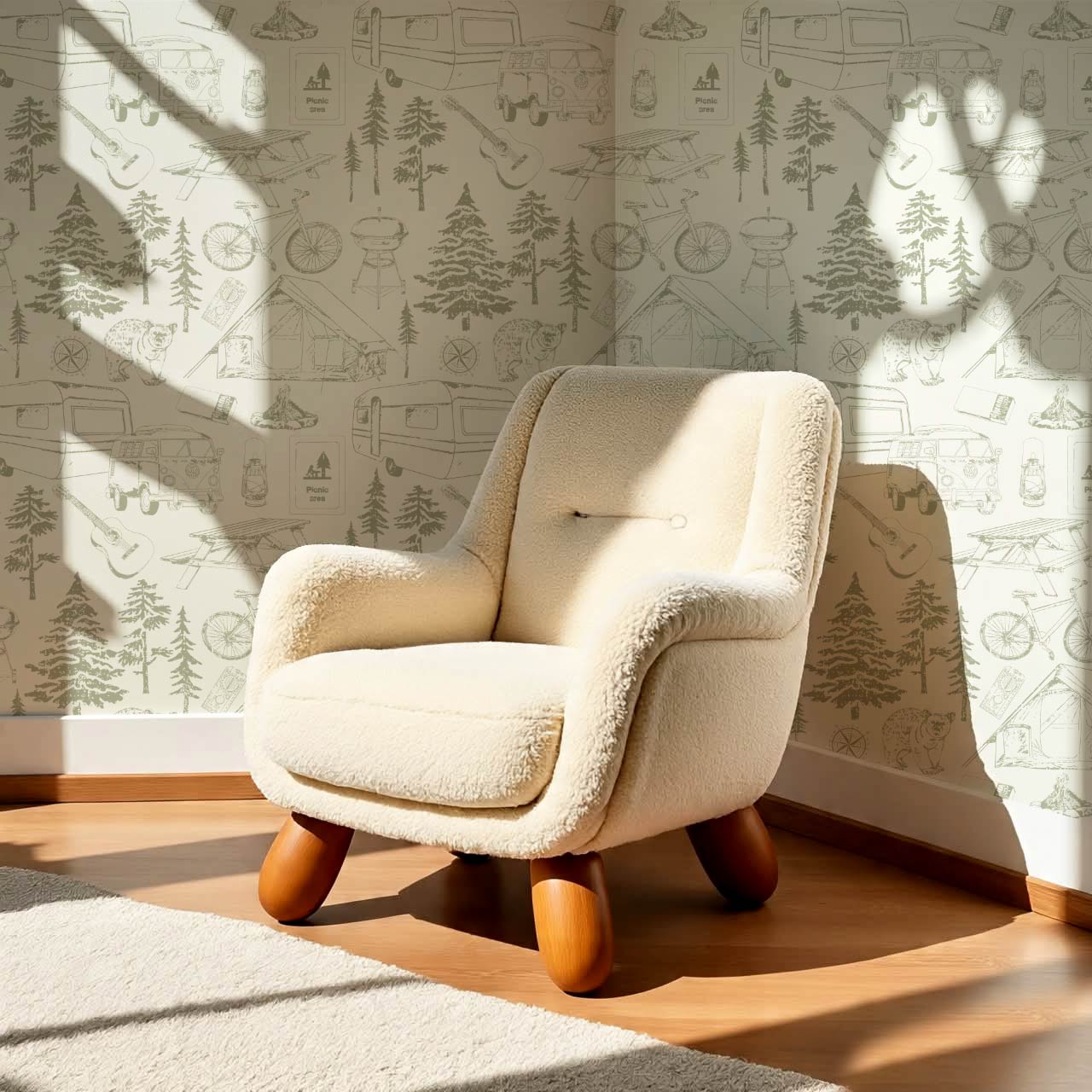 Eha Camping Toile Ivory Sage Wallpaper