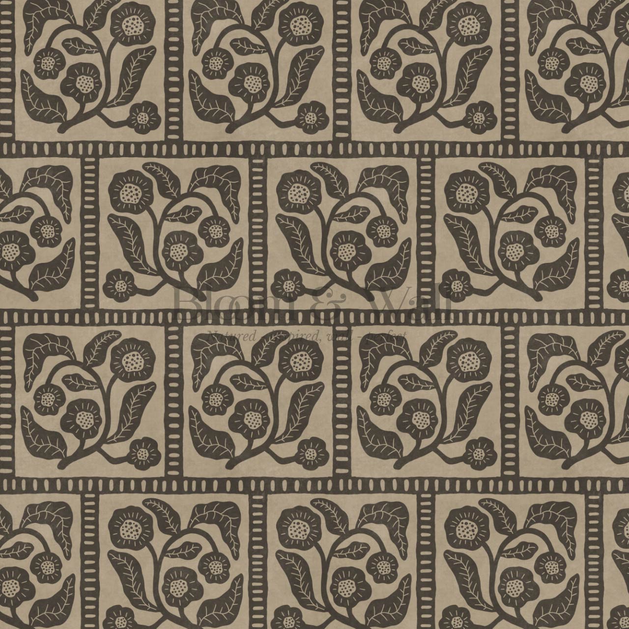 Eira Folk Art Squares Slate Taupe Wallpaper