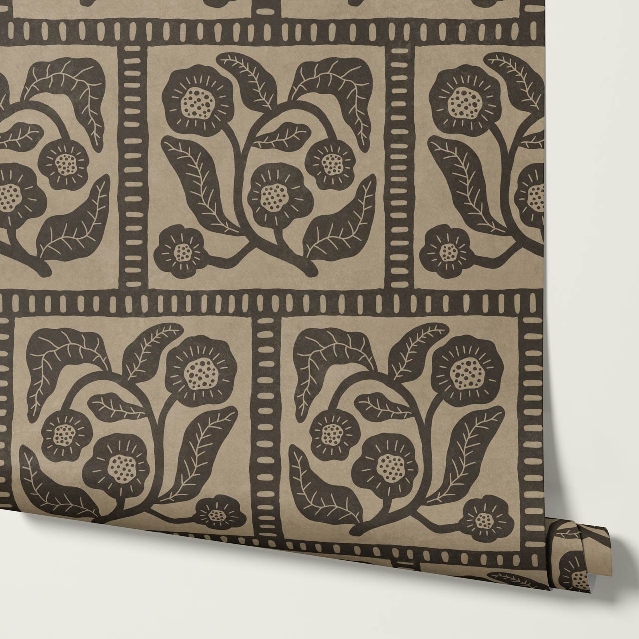 Eira Folk Art Squares Slate Taupe Wallpaper