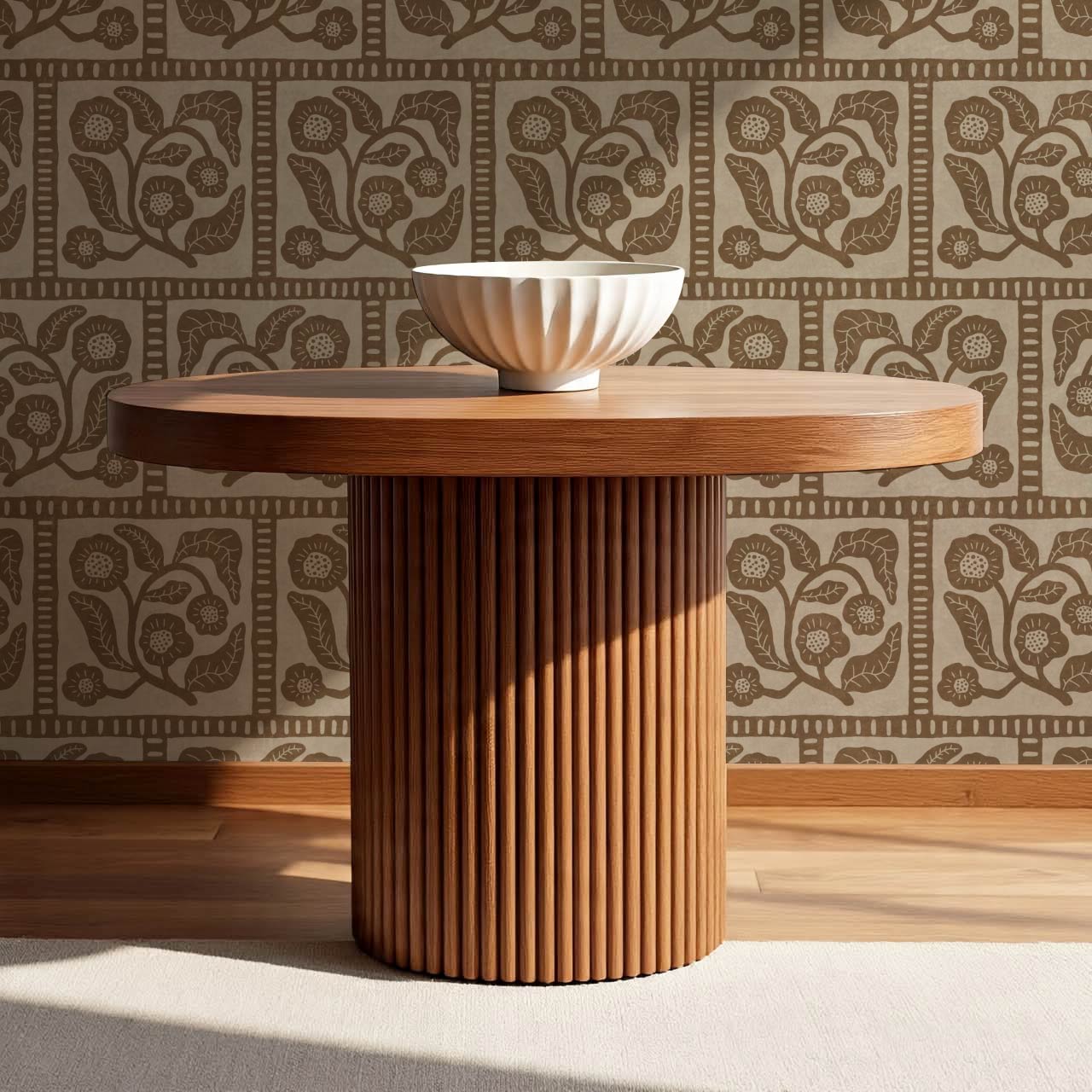Eira Folk Art Squares Brown Beige Wallpaper