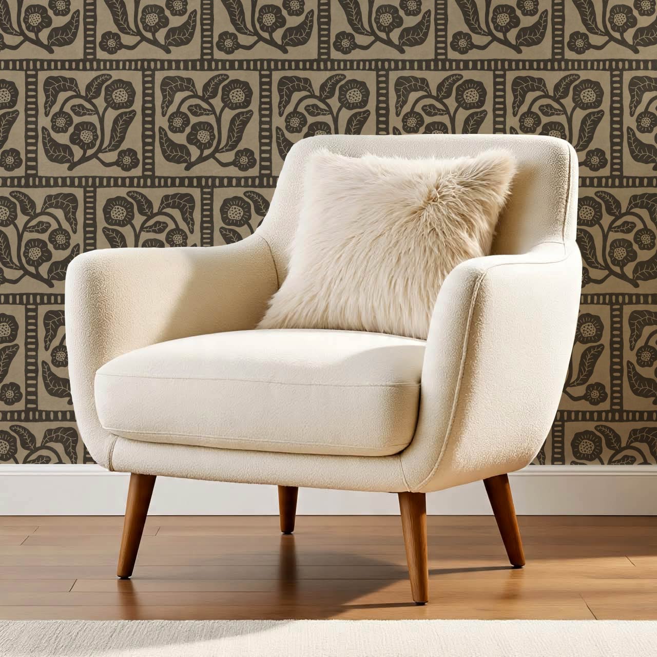 Eira Folk Art Squares Slate Taupe Wallpaper