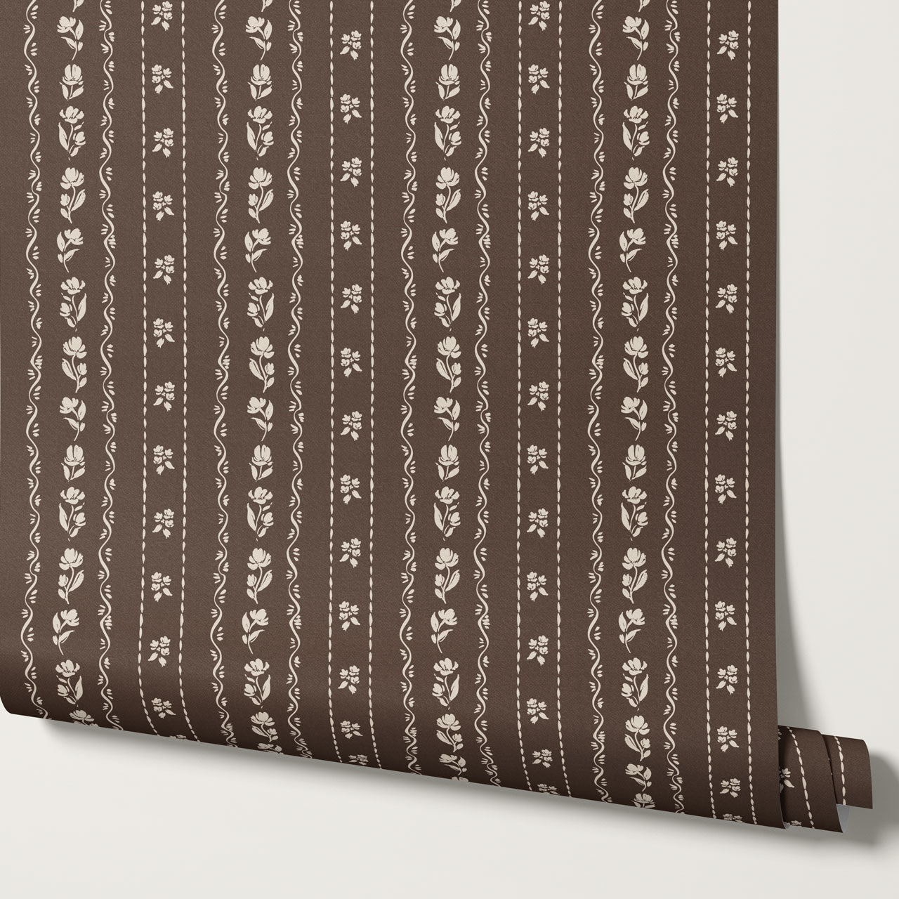 Elina Floral Vines Chocolate Wallpaper
