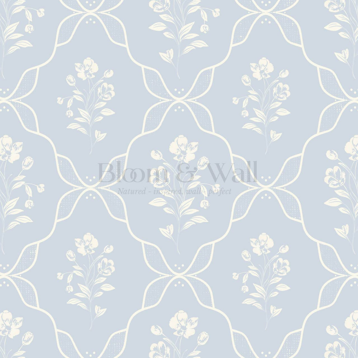Elisa Floral Ogee Sky Cream Wallpaper