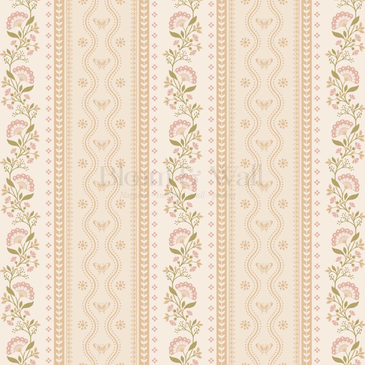 Ellery Bloomery Stripes Beige Berry Wallpaper