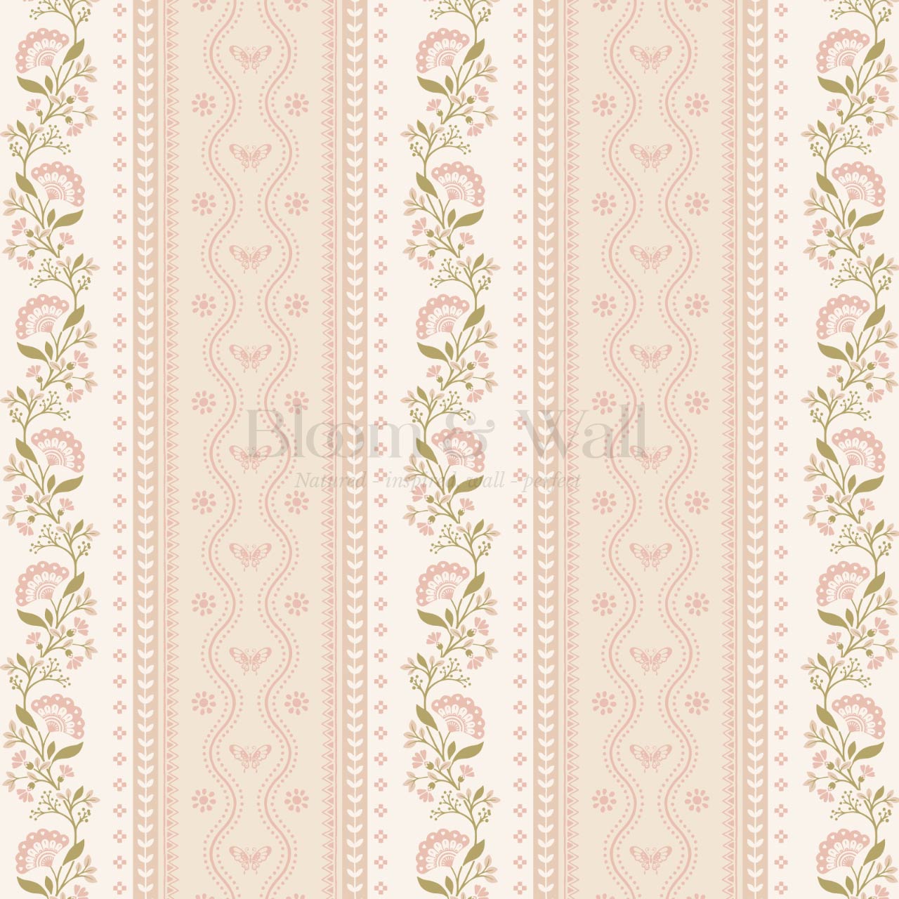 Ellery Bloomery Stripes Berry Dust Cream Wallpaper