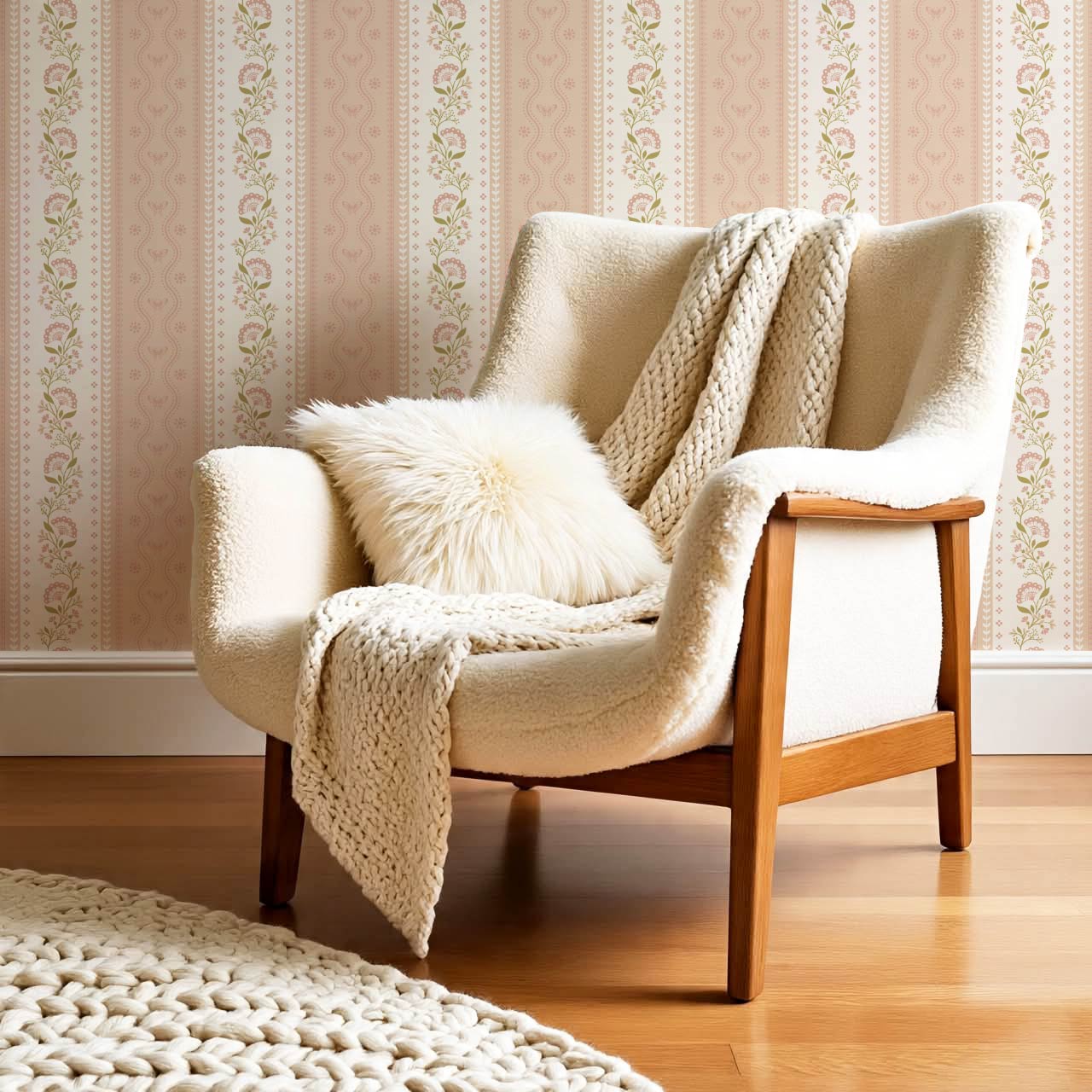Ellery Bloomery Stripes Rose Dust Peach Wallpaper